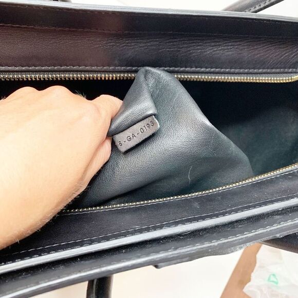 CELINE Tri-Color, Tan Calfskin Leather, Blue Suede, Black Trim Luggage Tote Bag - Picture 16 of 17